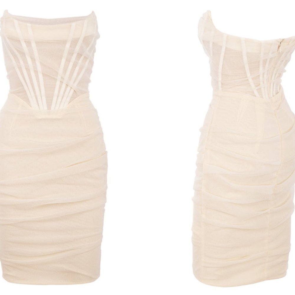 House of CB ‘Leila’ Ivory Mesh Strapless Corset Dress NWOT - Picture 14 of 15